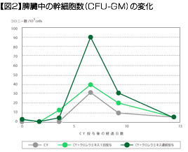【図2】脾臓中の幹細胞数（CFU-GM）の変化